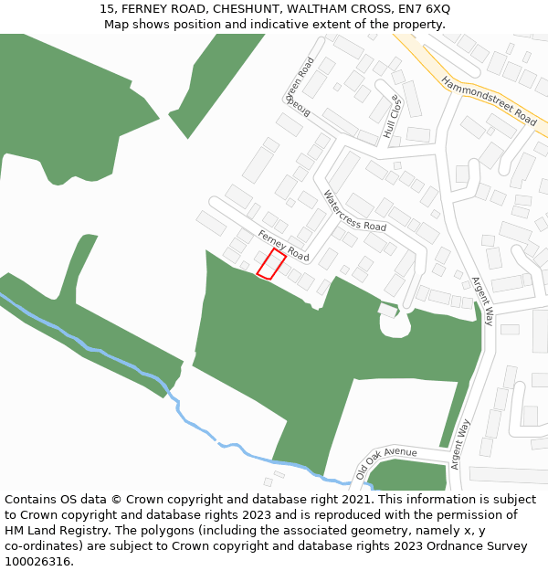 15, FERNEY ROAD, CHESHUNT, WALTHAM CROSS, EN7 6XQ: Location map and indicative extent of plot