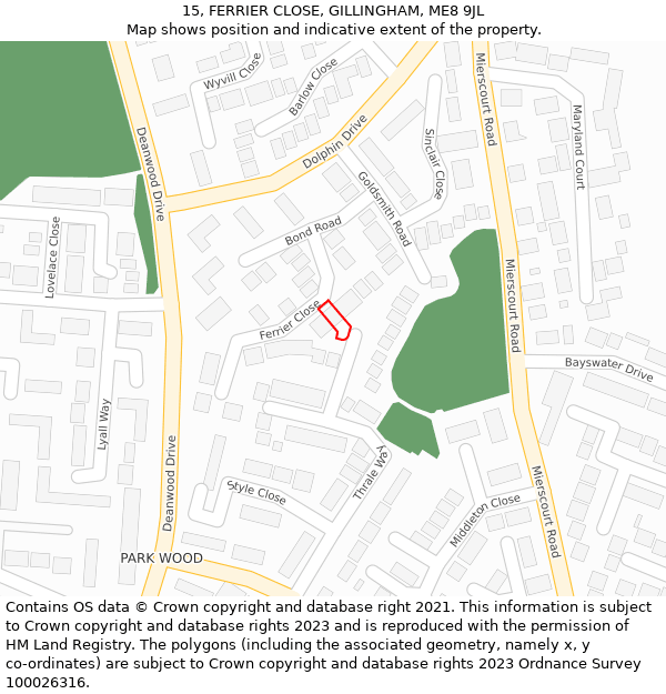 15, FERRIER CLOSE, GILLINGHAM, ME8 9JL: Location map and indicative extent of plot