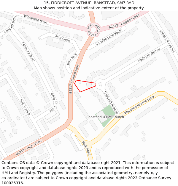 15, FIDDICROFT AVENUE, BANSTEAD, SM7 3AD: Location map and indicative extent of plot