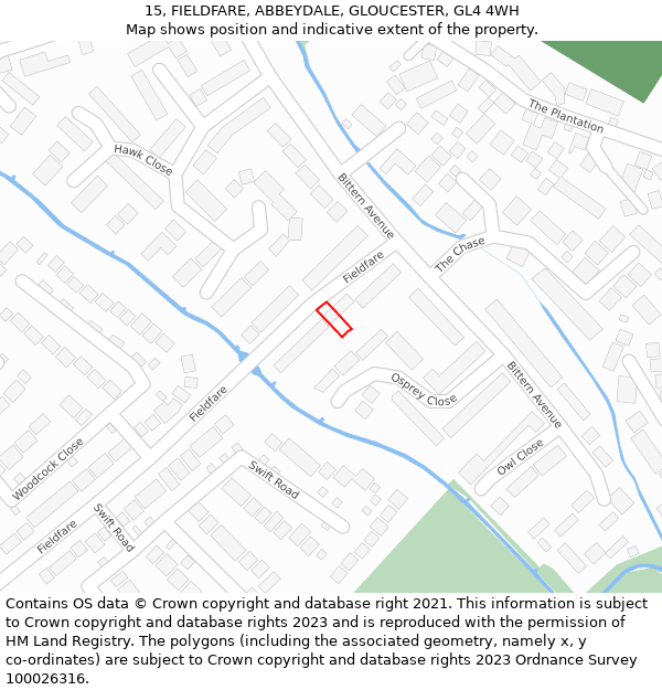 15, FIELDFARE, ABBEYDALE, GLOUCESTER, GL4 4WH: Location map and indicative extent of plot