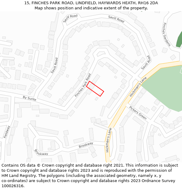 15, FINCHES PARK ROAD, LINDFIELD, HAYWARDS HEATH, RH16 2DA: Location map and indicative extent of plot