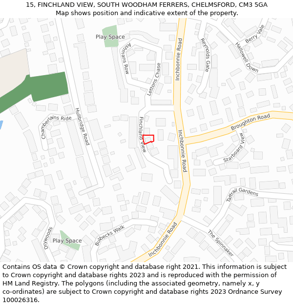 15, FINCHLAND VIEW, SOUTH WOODHAM FERRERS, CHELMSFORD, CM3 5GA: Location map and indicative extent of plot