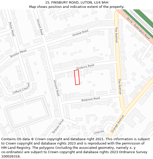 15, FINSBURY ROAD, LUTON, LU4 9AH: Location map and indicative extent of plot
