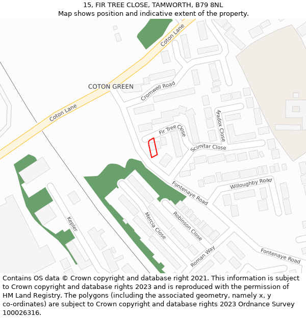 15, FIR TREE CLOSE, TAMWORTH, B79 8NL: Location map and indicative extent of plot