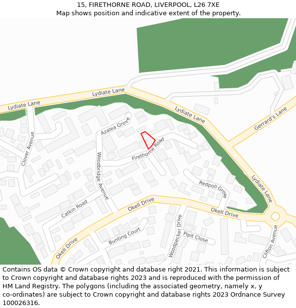 15, FIRETHORNE ROAD, LIVERPOOL, L26 7XE: Location map and indicative extent of plot