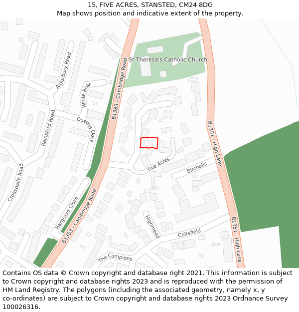 15, FIVE ACRES, STANSTED, CM24 8DG: Location map and indicative extent of plot