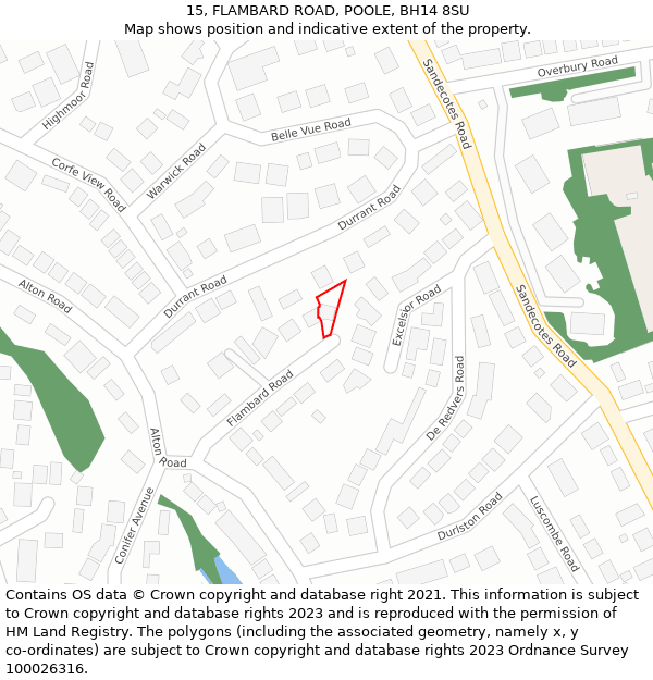 15, FLAMBARD ROAD, POOLE, BH14 8SU: Location map and indicative extent of plot