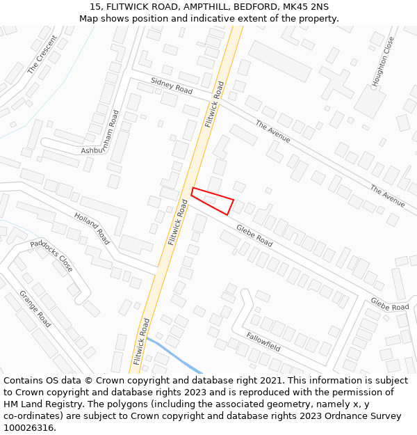 15, FLITWICK ROAD, AMPTHILL, BEDFORD, MK45 2NS: Location map and indicative extent of plot