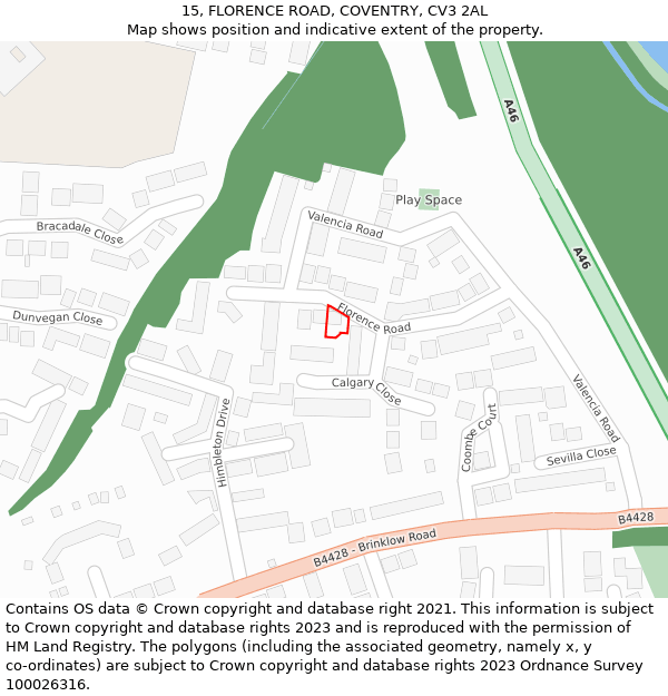 15, FLORENCE ROAD, COVENTRY, CV3 2AL: Location map and indicative extent of plot