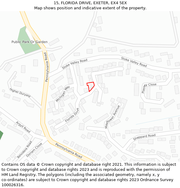 15, FLORIDA DRIVE, EXETER, EX4 5EX: Location map and indicative extent of plot