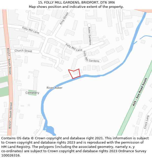 15, FOLLY MILL GARDENS, BRIDPORT, DT6 3RN: Location map and indicative extent of plot