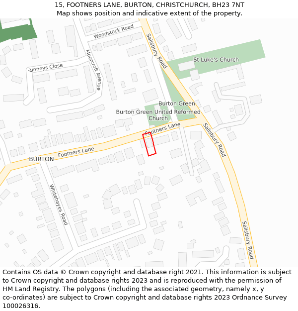 15, FOOTNERS LANE, BURTON, CHRISTCHURCH, BH23 7NT: Location map and indicative extent of plot