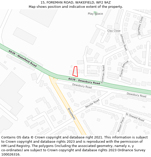 15, FOREMAN ROAD, WAKEFIELD, WF2 9AZ: Location map and indicative extent of plot