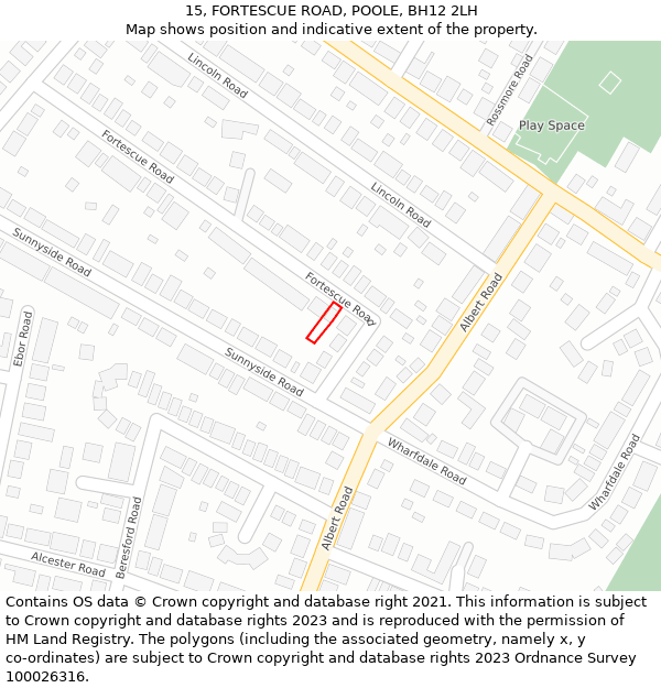 15, FORTESCUE ROAD, POOLE, BH12 2LH: Location map and indicative extent of plot