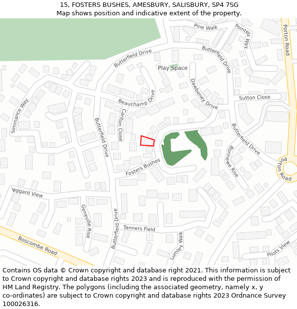 15, FOSTERS BUSHES, AMESBURY, SALISBURY, SP4 7SG: Location map and indicative extent of plot