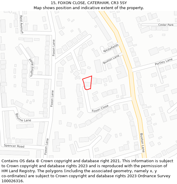 15, FOXON CLOSE, CATERHAM, CR3 5SY: Location map and indicative extent of plot