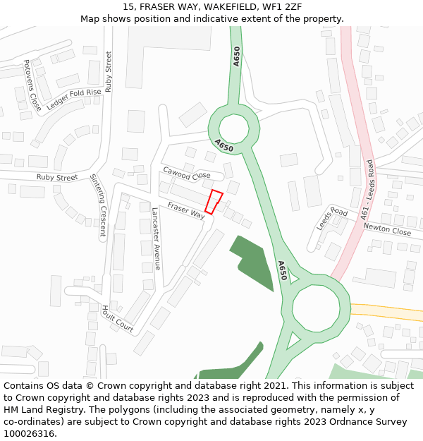 15, FRASER WAY, WAKEFIELD, WF1 2ZF: Location map and indicative extent of plot