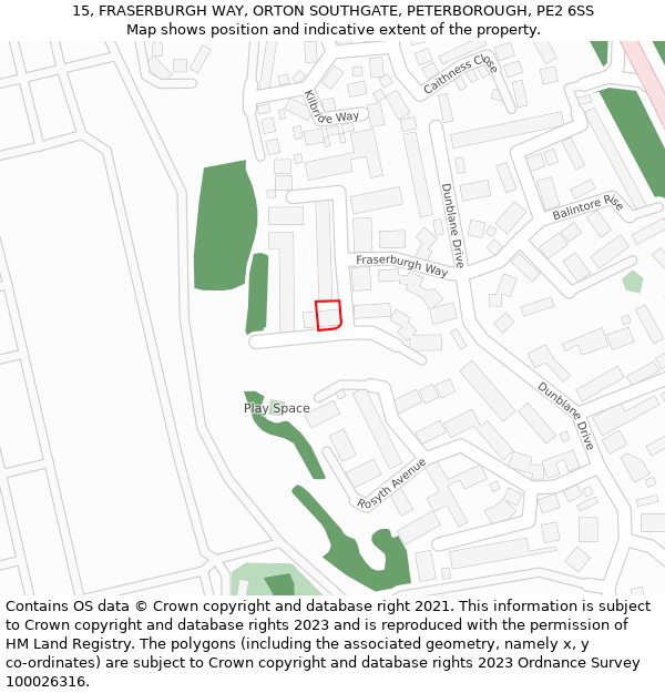 15, FRASERBURGH WAY, ORTON SOUTHGATE, PETERBOROUGH, PE2 6SS: Location map and indicative extent of plot