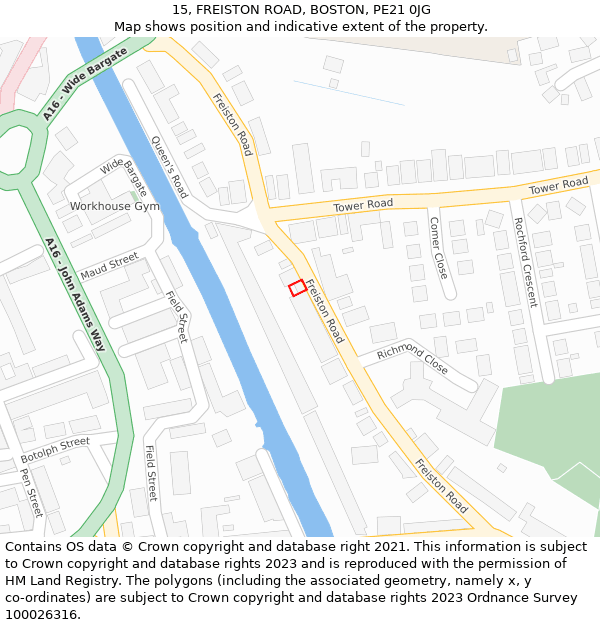 15, FREISTON ROAD, BOSTON, PE21 0JG: Location map and indicative extent of plot