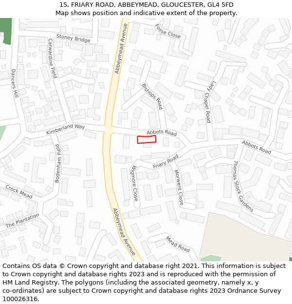 15, FRIARY ROAD, ABBEYMEAD, GLOUCESTER, GL4 5FD: Location map and indicative extent of plot