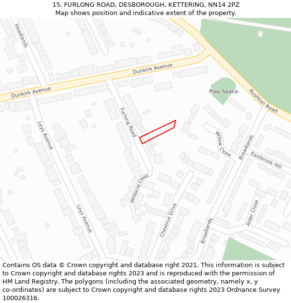 15, FURLONG ROAD, DESBOROUGH, KETTERING, NN14 2PZ: Location map and indicative extent of plot