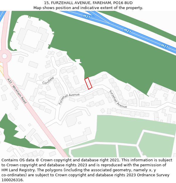 15, FURZEHALL AVENUE, FAREHAM, PO16 8UD: Location map and indicative extent of plot