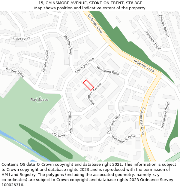 15, GAINSMORE AVENUE, STOKE-ON-TRENT, ST6 8GE: Location map and indicative extent of plot