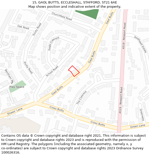 15, GAOL BUTTS, ECCLESHALL, STAFFORD, ST21 6AE: Location map and indicative extent of plot