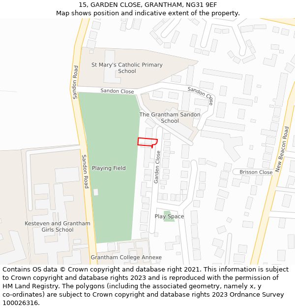 15, GARDEN CLOSE, GRANTHAM, NG31 9EF: Location map and indicative extent of plot