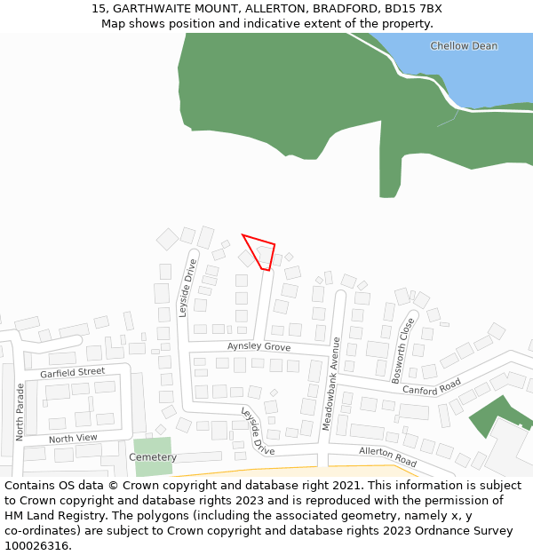 15, GARTHWAITE MOUNT, ALLERTON, BRADFORD, BD15 7BX: Location map and indicative extent of plot