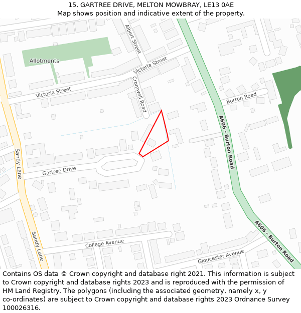 15, GARTREE DRIVE, MELTON MOWBRAY, LE13 0AE: Location map and indicative extent of plot