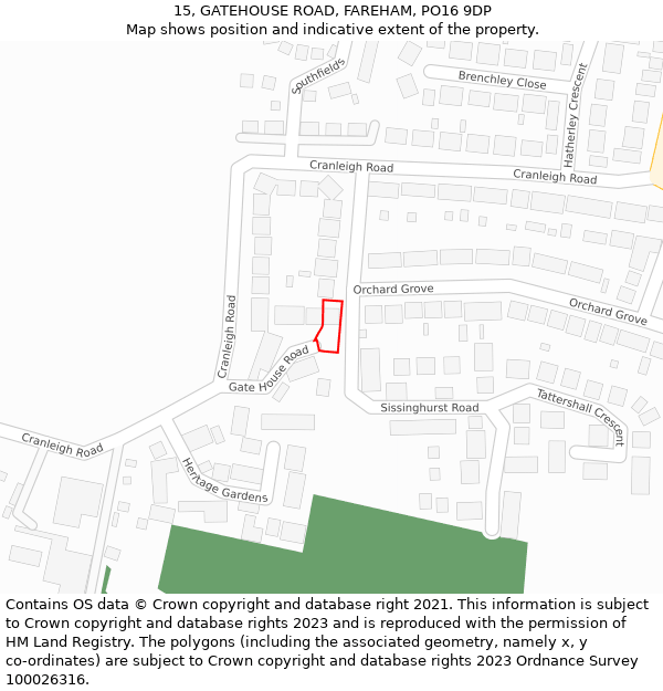 15, GATEHOUSE ROAD, FAREHAM, PO16 9DP: Location map and indicative extent of plot