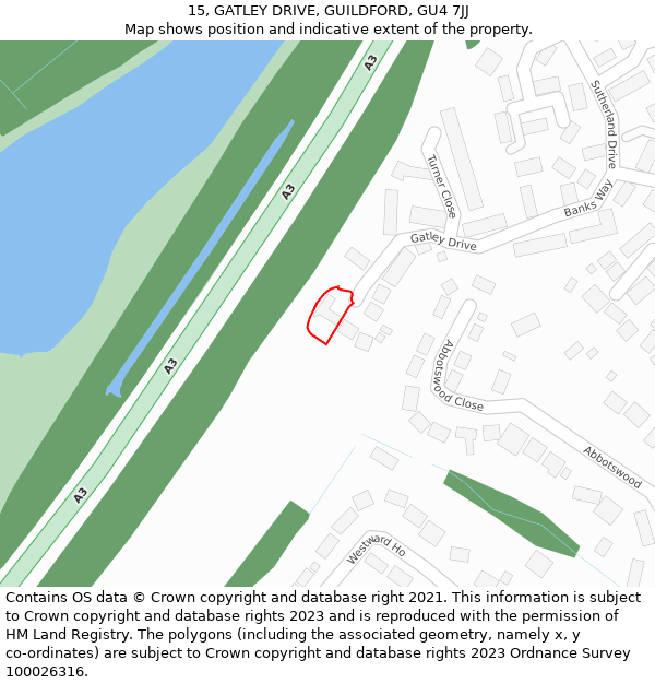 15, GATLEY DRIVE, GUILDFORD, GU4 7JJ: Location map and indicative extent of plot