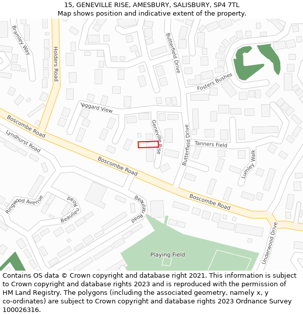 15, GENEVILLE RISE, AMESBURY, SALISBURY, SP4 7TL: Location map and indicative extent of plot