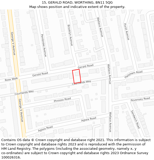 15, GERALD ROAD, WORTHING, BN11 5QG: Location map and indicative extent of plot