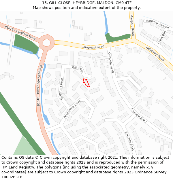 15, GILL CLOSE, HEYBRIDGE, MALDON, CM9 4TF: Location map and indicative extent of plot