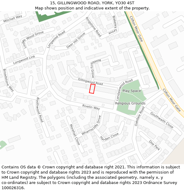 15, GILLINGWOOD ROAD, YORK, YO30 4ST: Location map and indicative extent of plot