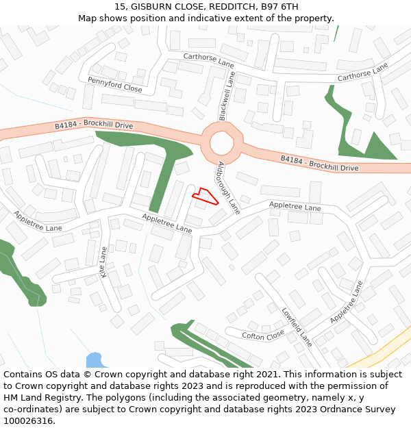 15, GISBURN CLOSE, REDDITCH, B97 6TH: Location map and indicative extent of plot