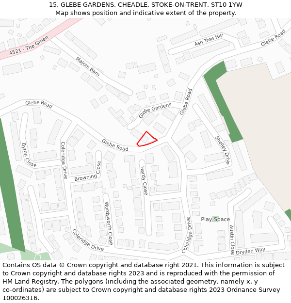 15, GLEBE GARDENS, CHEADLE, STOKE-ON-TRENT, ST10 1YW: Location map and indicative extent of plot