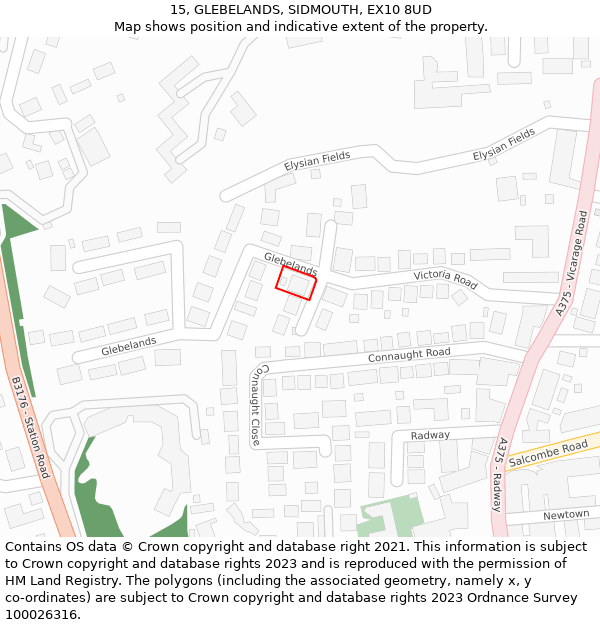 15, GLEBELANDS, SIDMOUTH, EX10 8UD: Location map and indicative extent of plot