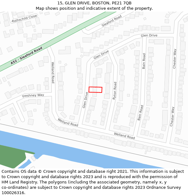 15, GLEN DRIVE, BOSTON, PE21 7QB: Location map and indicative extent of plot