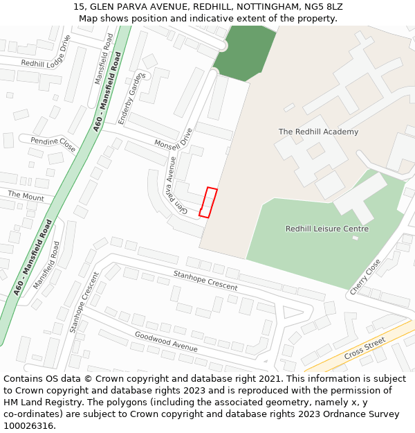 15, GLEN PARVA AVENUE, REDHILL, NOTTINGHAM, NG5 8LZ: Location map and indicative extent of plot