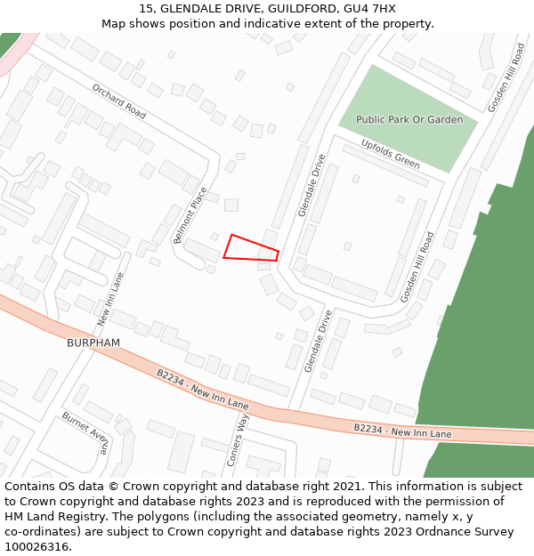 15, GLENDALE DRIVE, GUILDFORD, GU4 7HX: Location map and indicative extent of plot