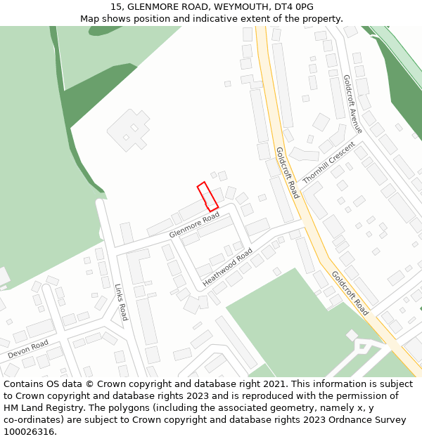 15, GLENMORE ROAD, WEYMOUTH, DT4 0PG: Location map and indicative extent of plot