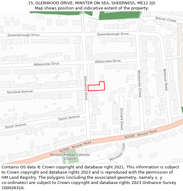 15, GLENWOOD DRIVE, MINSTER ON SEA, SHEERNESS, ME12 2JS: Location map and indicative extent of plot