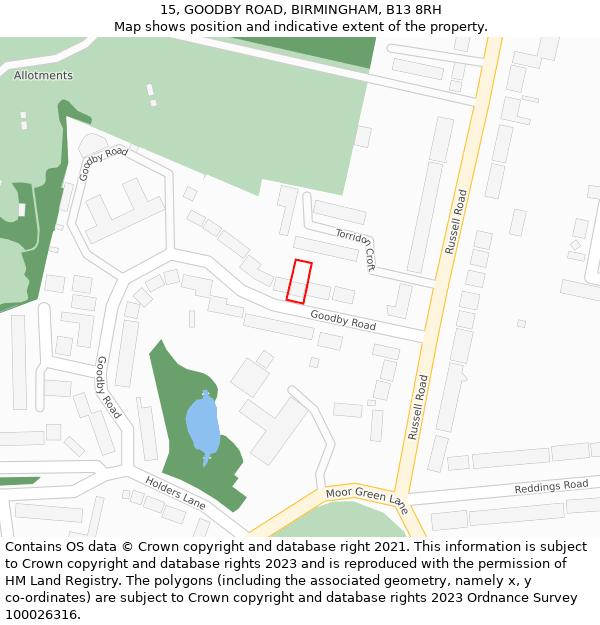 15, GOODBY ROAD, BIRMINGHAM, B13 8RH: Location map and indicative extent of plot