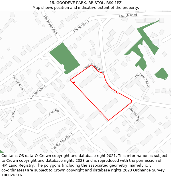 15, GOODEVE PARK, BRISTOL, BS9 1PZ: Location map and indicative extent of plot