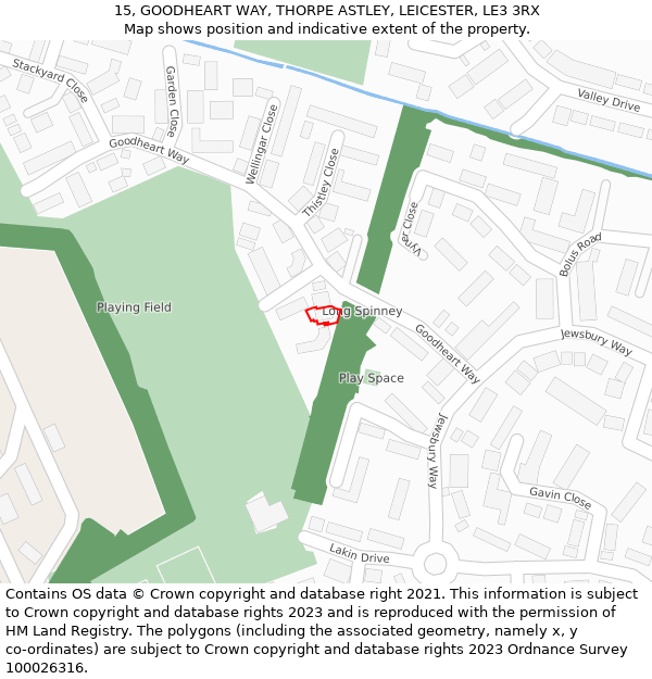 15, GOODHEART WAY, THORPE ASTLEY, LEICESTER, LE3 3RX: Location map and indicative extent of plot