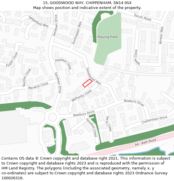 15, GOODWOOD WAY, CHIPPENHAM, SN14 0SX: Location map and indicative extent of plot