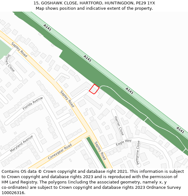 15, GOSHAWK CLOSE, HARTFORD, HUNTINGDON, PE29 1YX: Location map and indicative extent of plot